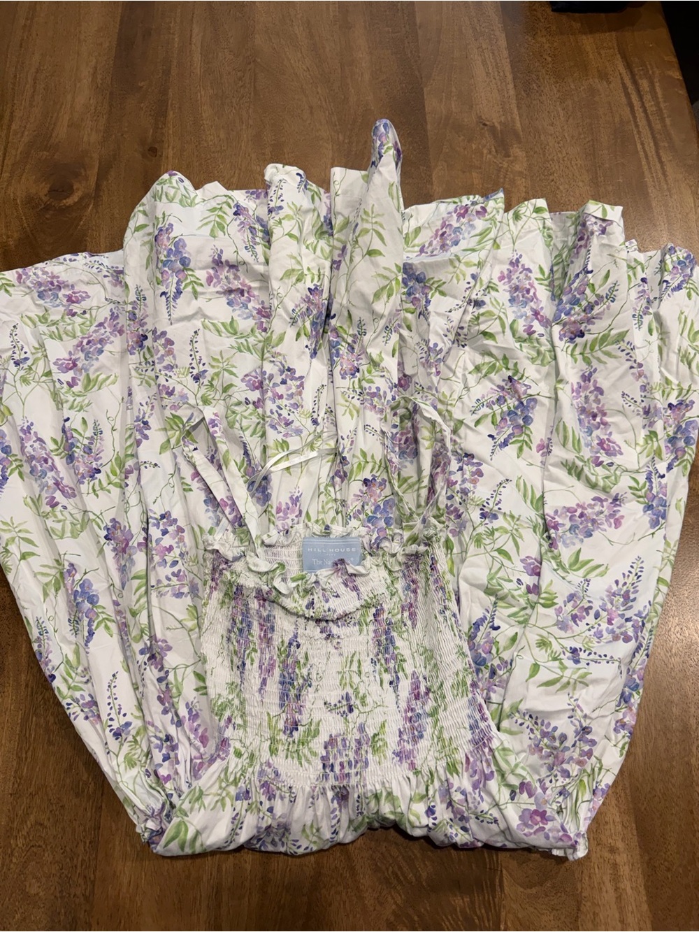 Hill House White Sundress with Lavender and Green Floral Print